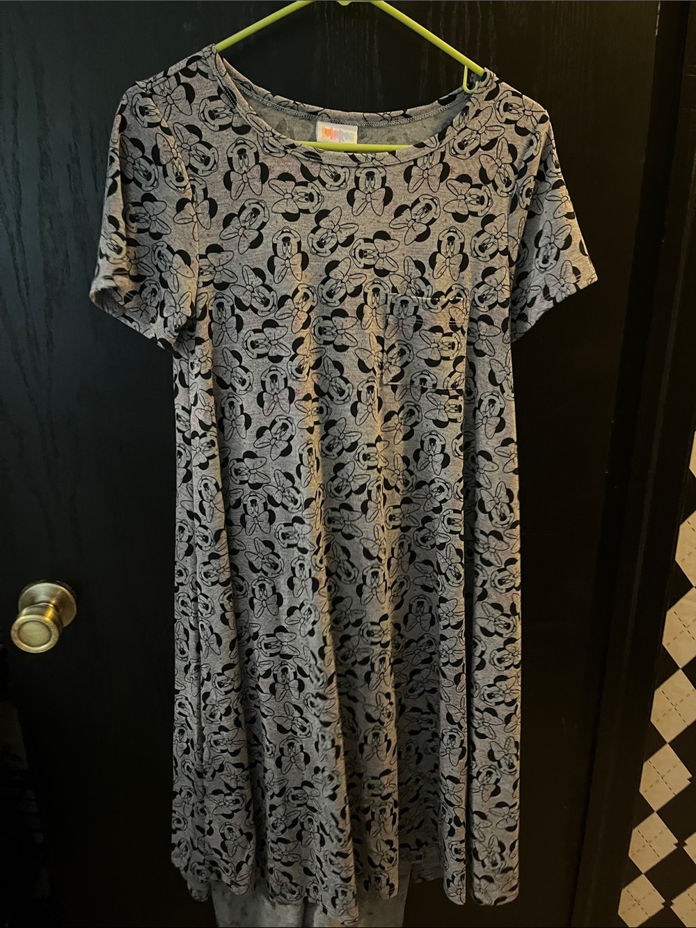 LuLaRoe Gray and Black Floral High-Low Dress with Scoop Neck Minnie mouse